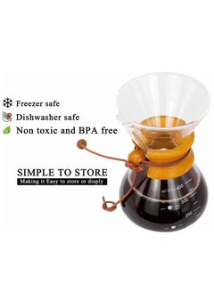 MIBRU Pour Over Chemex Style Coffee Maker Drip Glass Pot Espresso Coffee Bowl Machine Heat Resistant for Home Travel Classic Series Wooden hoop 400ML  - Image 4