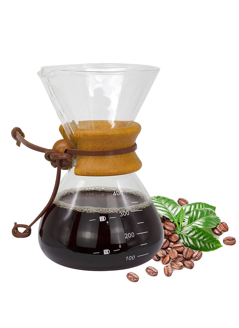 MIBRU Pour Over Chemex Style Coffee Maker Drip Glass Pot Espresso Coffee Bowl Machine Heat Resistant for Home Travel Classic Series Wooden hoop 400ML  - Image 1