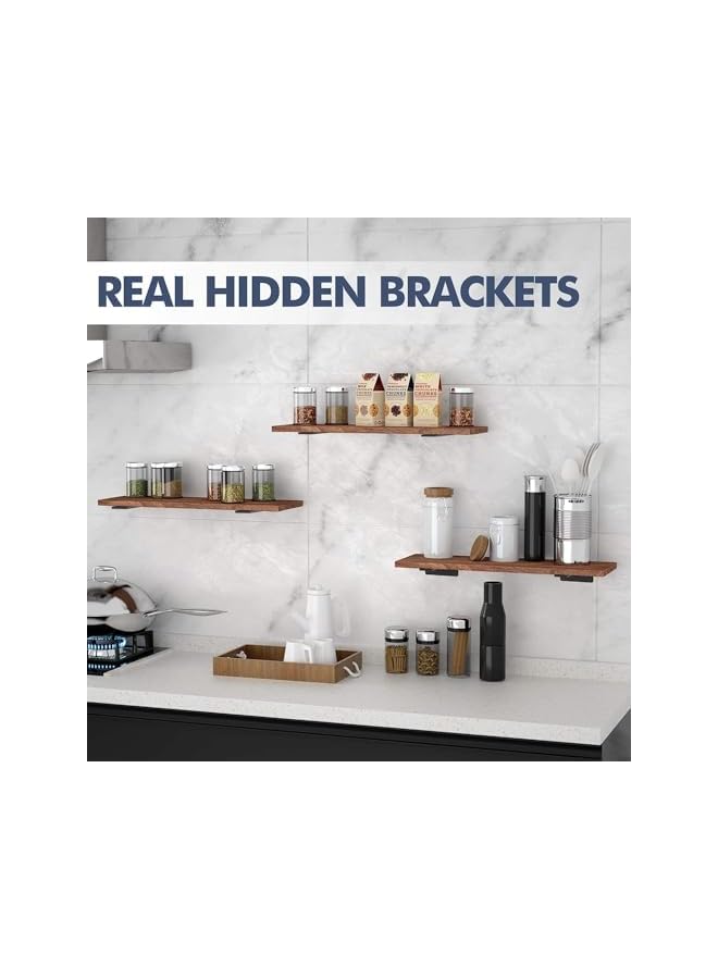 The Bros The Bros Floating Shelf Brackets, 6 Pack 15cm Heavy Duty Industrial Shelf Bracket, Modern Shelf Bracket, Black Coated Metal Wall Shelf Support Brackets, Hidden Shelf Brackets for Shelves Support  - Image 2