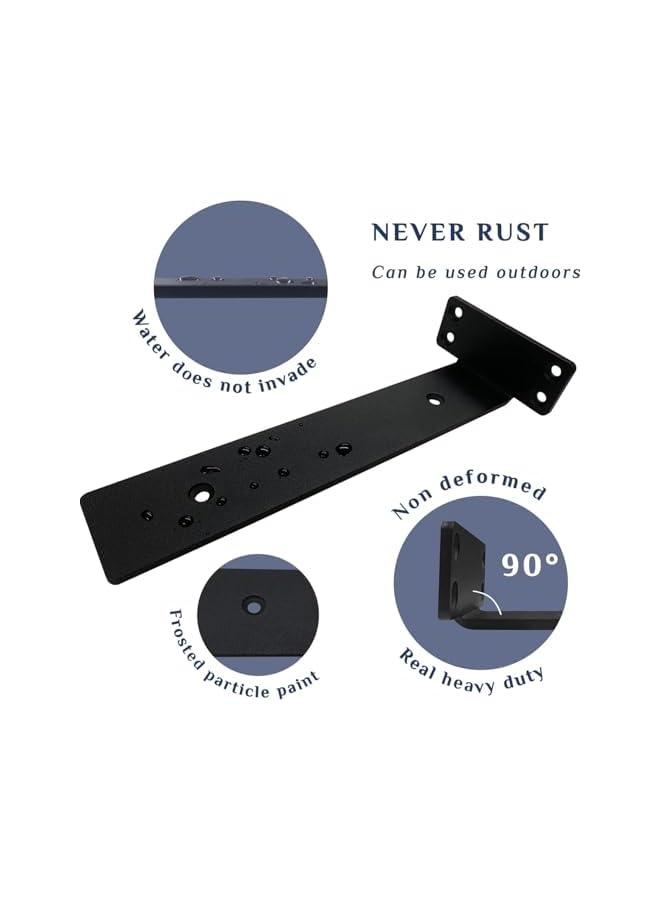 The Bros The Bros Floating Shelf Brackets, 6 Pack 15cm Heavy Duty Industrial Shelf Bracket, Modern Shelf Bracket, Black Coated Metal Wall Shelf Support Brackets, Hidden Shelf Brackets for Shelves Support  - Image 5