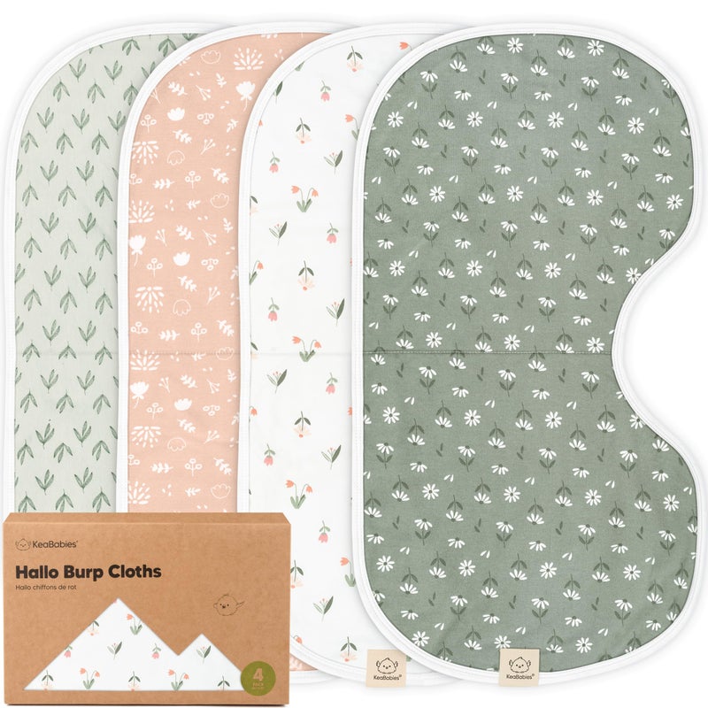 KeaBabies KeaBabies 4Pack Baby Burp Cloths Baby Girl Boy Organic Cotton Burp Cloth Extra Large Absorbent Soft Burping Cloths Bibs Set for Babies Newborn Burp Clothes Thick Burp Rags Fleur 