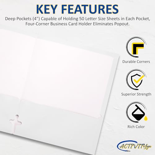 ACTIVITYYA 10 Pack Two Pocket Folders, White, Strong Thick Paper Folders, for Letter Size, by ACTIVITYya - Image 3