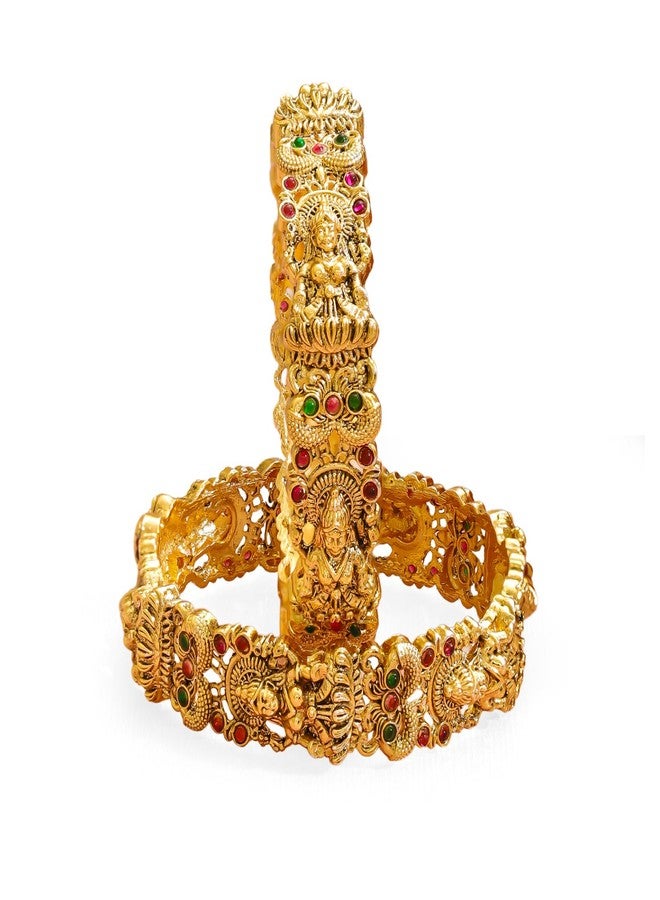 Rubans 22K Gold Plated Temple Goddess Lakshmi Bangles Set of 2 Traditional Bridal Festive Jewellery for Women & Girls - Image 1