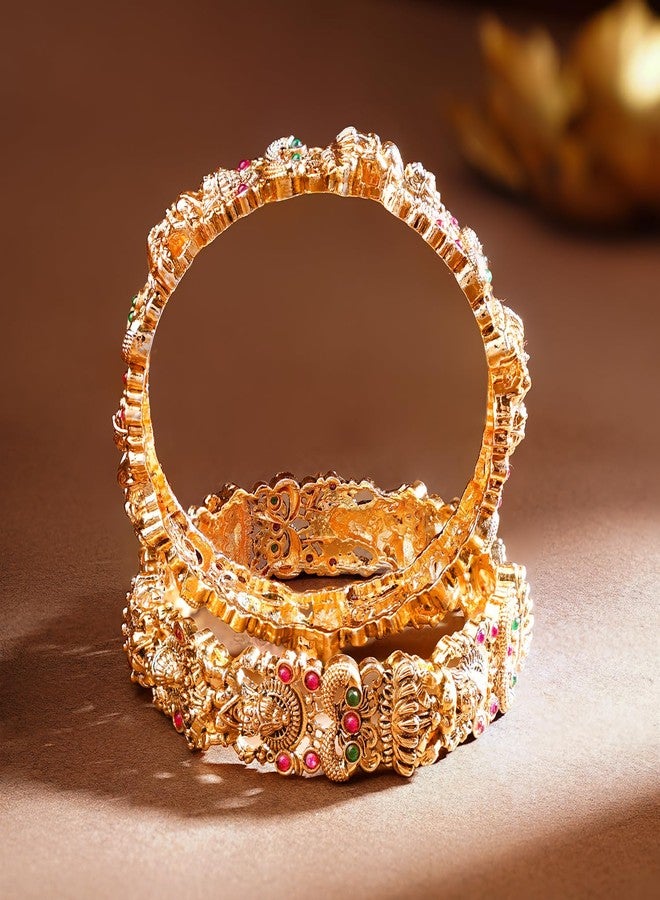 Rubans 22K Gold Plated Temple Goddess Lakshmi Bangles Set of 2 Traditional Bridal Festive Jewellery for Women & Girls - Image 4