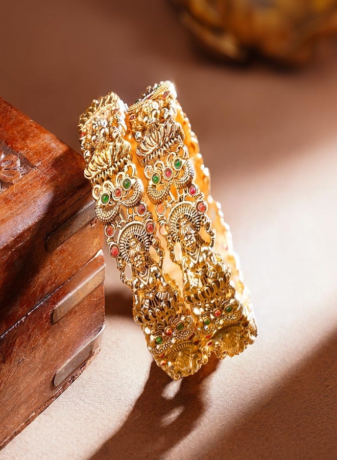 Rubans 22K Gold Plated Temple Goddess Lakshmi Bangles Set of 2 Traditional Bridal Festive Jewellery for Women & Girls - Image 2