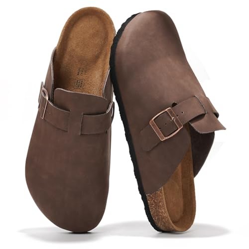 Project Cloud Mens Clogs - 100% Full Grain Genuine Leather Clogs for Men with Memory Foam Insole and Arch Support Natural Cork Footbed - Non Slip Mules Mens Slippers (Brooklyn, BRWN, 8) - Image 1
