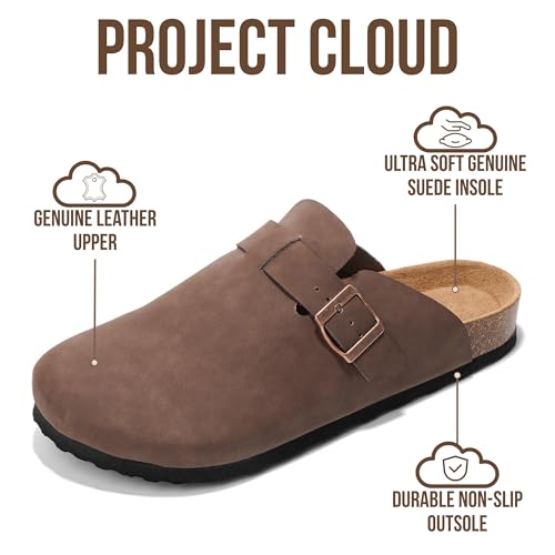 Project Cloud Mens Clogs - 100% Full Grain Genuine Leather Clogs for Men with Memory Foam Insole and Arch Support Natural Cork Footbed - Non Slip Mules Mens Slippers (Brooklyn, BRWN, 8) - Image 3