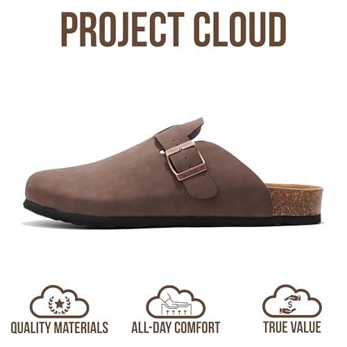 Project Cloud Mens Clogs - 100% Full Grain Genuine Leather Clogs for Men with Memory Foam Insole and Arch Support Natural Cork Footbed - Non Slip Mules Mens Slippers (Brooklyn, BRWN, 8) - Image 4