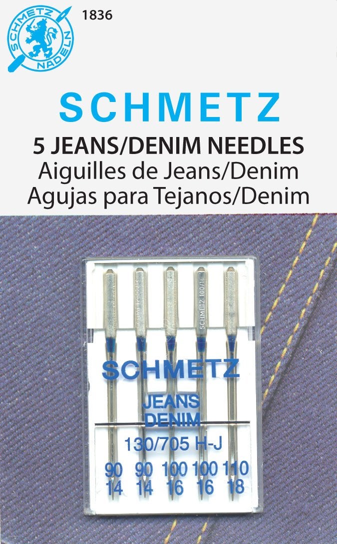 SCHMETZ Jean Denim Sewing Machine Needles Precision Needles for Heavy Fabric Assorted Sizes 5Needle Cards Pack of 1