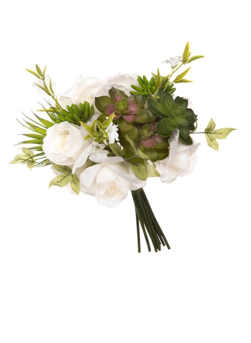 Artificial White & Green Bridal Bouquet: Rose & Succulent Mix - Image 2