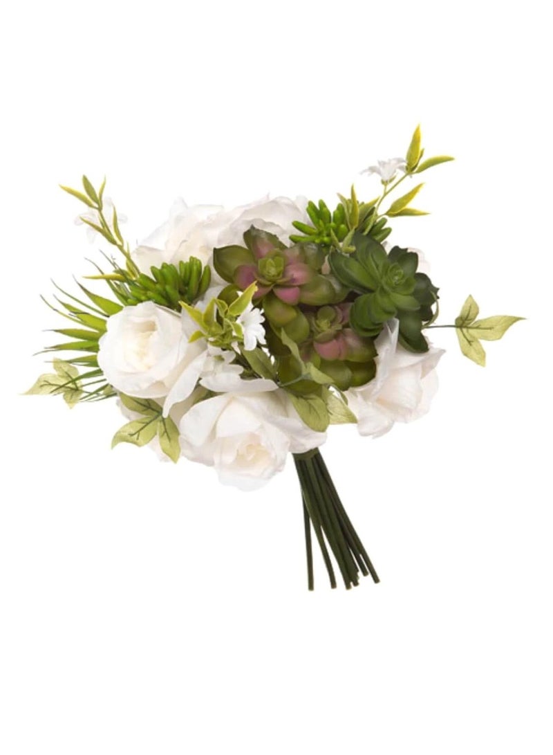 Artificial White & Green Bridal Bouquet: Rose & Succulent Mix - Image 1