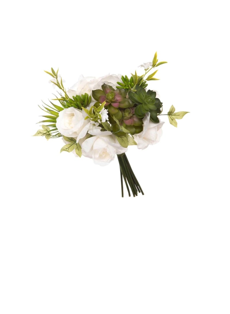 Artificial White & Green Bridal Bouquet: Rose & Succulent Mix - Image 3