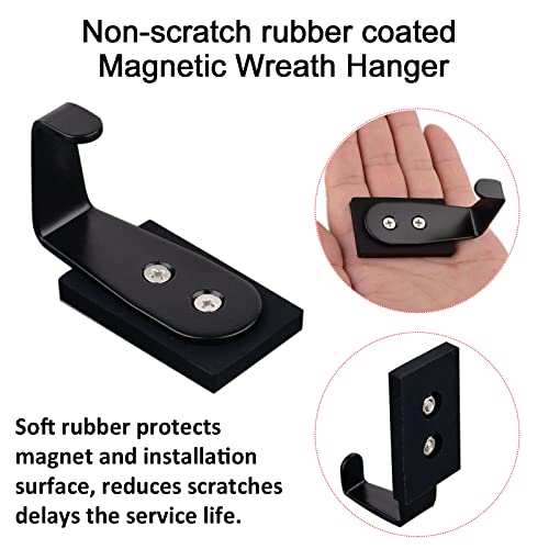 ULIBERMAGNET 2 Pack Magnetic Wreath Hanger Heavy Duty,Anti-Slip Rubber Coated Magnetic Hooks for Front Door Wreath,Coat,Bag,Umbrella,Towel,Christmas Halloween Decorations - Image 3