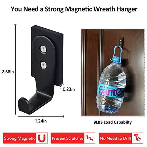ULIBERMAGNET 2 Pack Magnetic Wreath Hanger Heavy Duty,Anti-Slip Rubber Coated Magnetic Hooks for Front Door Wreath,Coat,Bag,Umbrella,Towel,Christmas Halloween Decorations - Image 2