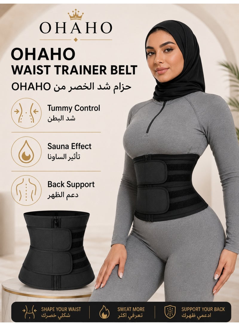 آه آه حزام شد الخصر من OHAHO للنساء، حزام تعرق من النيوبرين مع أحزمة ضغط قابلة للتعديل، مشد خصر للتحكم بالبطن ودعم الظهر للتمارين والجيم والاستخدام اليومي، أسود - Image 1