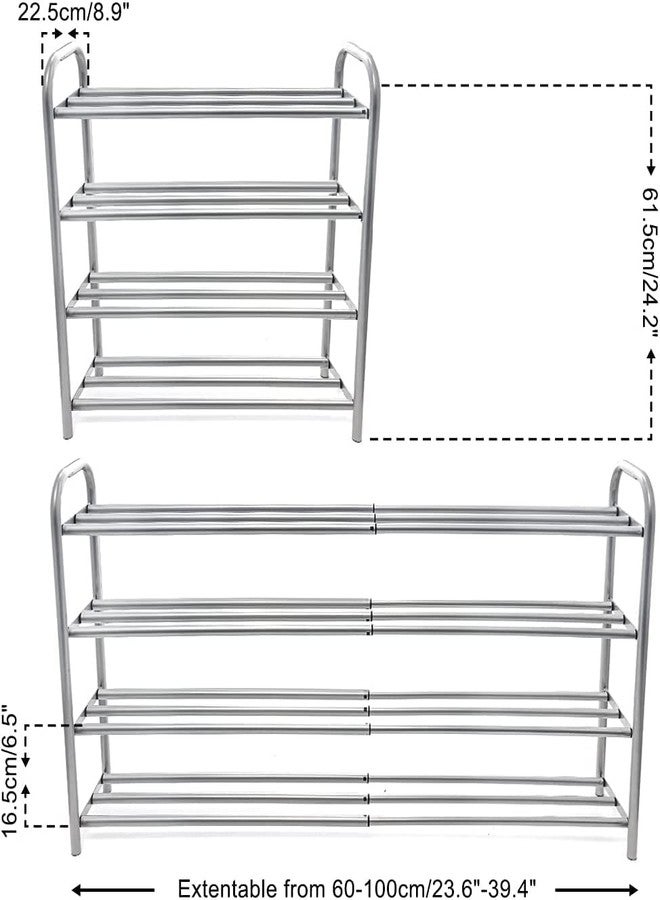 Gurkkst 4 Tier Extendable Long Shoe Rack for Closet Shoe Organiser Strong and Sturdy Heavy Duty Metal Shoe Shelf Holds 20+ Pairs (60-100) x 22,5 x 61,5 cm - Image 5