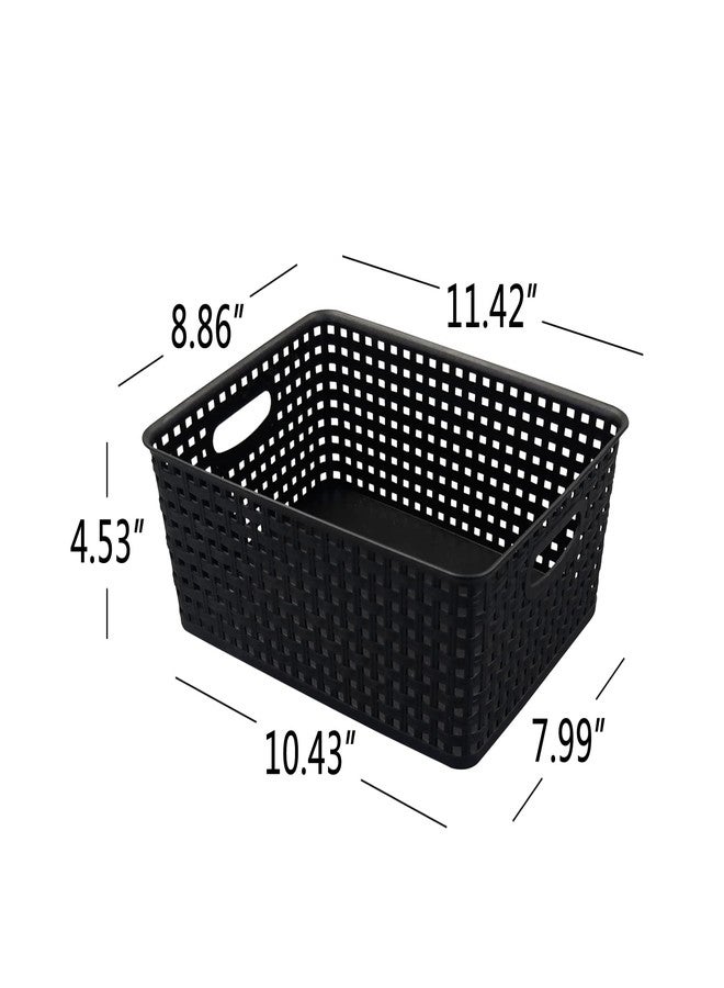 Obstnny Plastic Weave Storage Basket 4 Pack, Kitchen Pantry Organzing Basket Bin, Black - Image 5