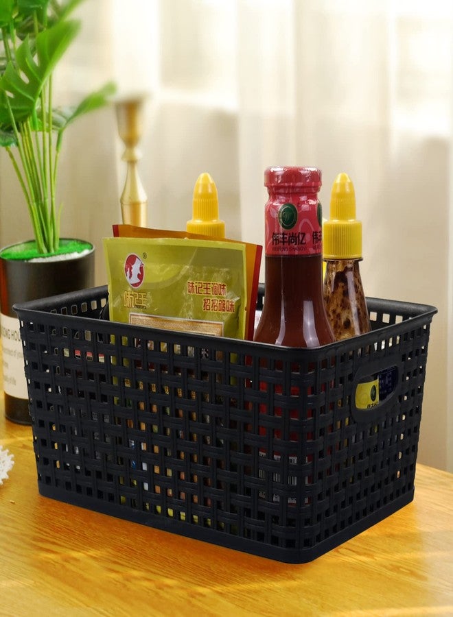 Obstnny Plastic Weave Storage Basket 4 Pack, Kitchen Pantry Organzing Basket Bin, Black - Image 4