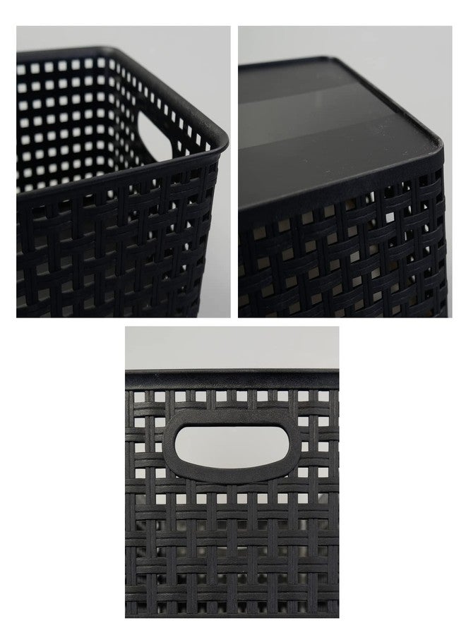 Obstnny Plastic Weave Storage Basket 4 Pack, Kitchen Pantry Organzing Basket Bin, Black - Image 3