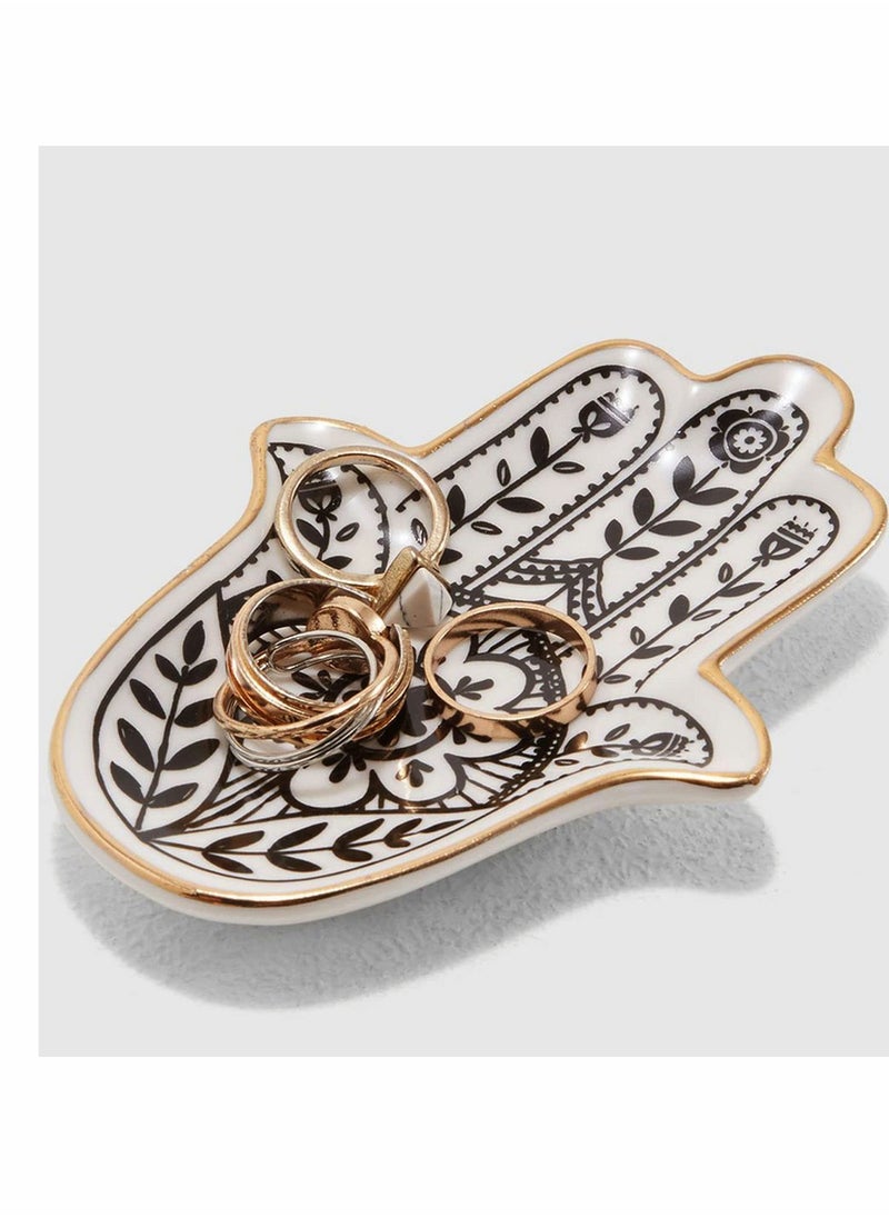 KASTWAVE Jewelry Dish Trinket Dish Ring Dish Ceramic Hamsa Evil Eye Hand of Fatima Holder Key Trinket Plate Bowl Small Boho Home Decorative Cute Decor Jewelry Tray...  - Image 1