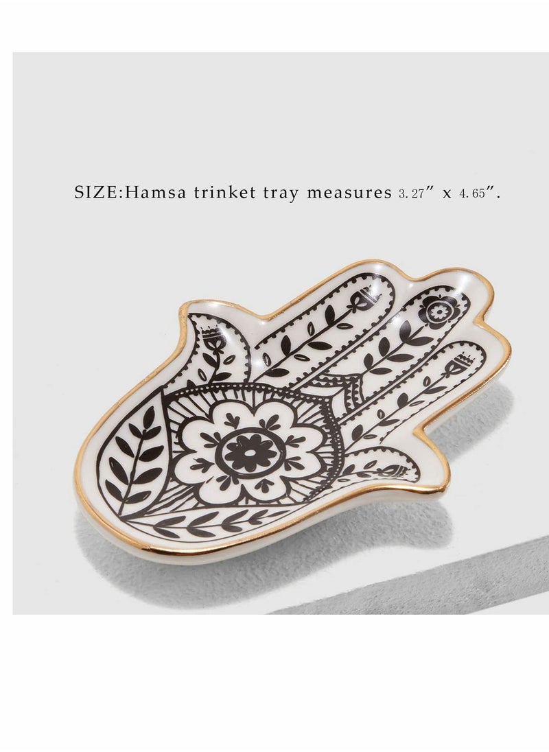 KASTWAVE Jewelry Dish Trinket Dish Ring Dish Ceramic Hamsa Evil Eye Hand of Fatima Holder Key Trinket Plate Bowl Small Boho Home Decorative Cute Decor Jewelry Tray...  - Image 2