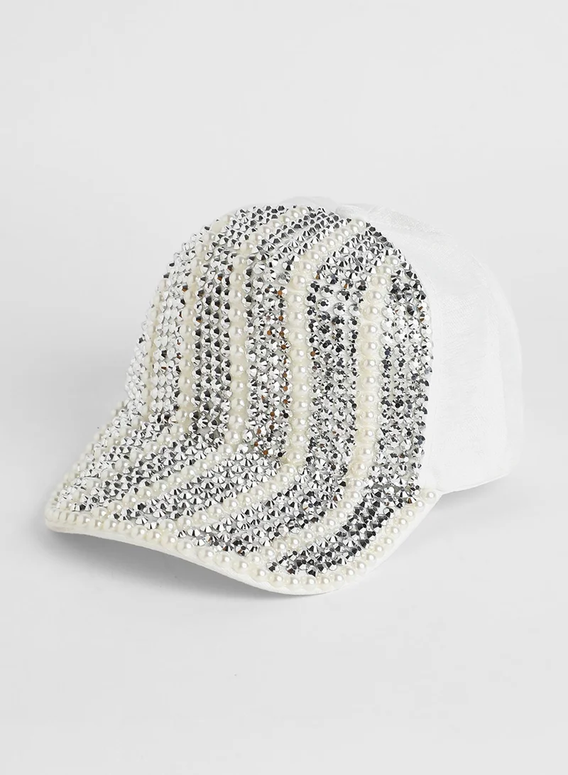 Haute Sauce  Striped Studded Baseball Cap for Women | Best Price UAE