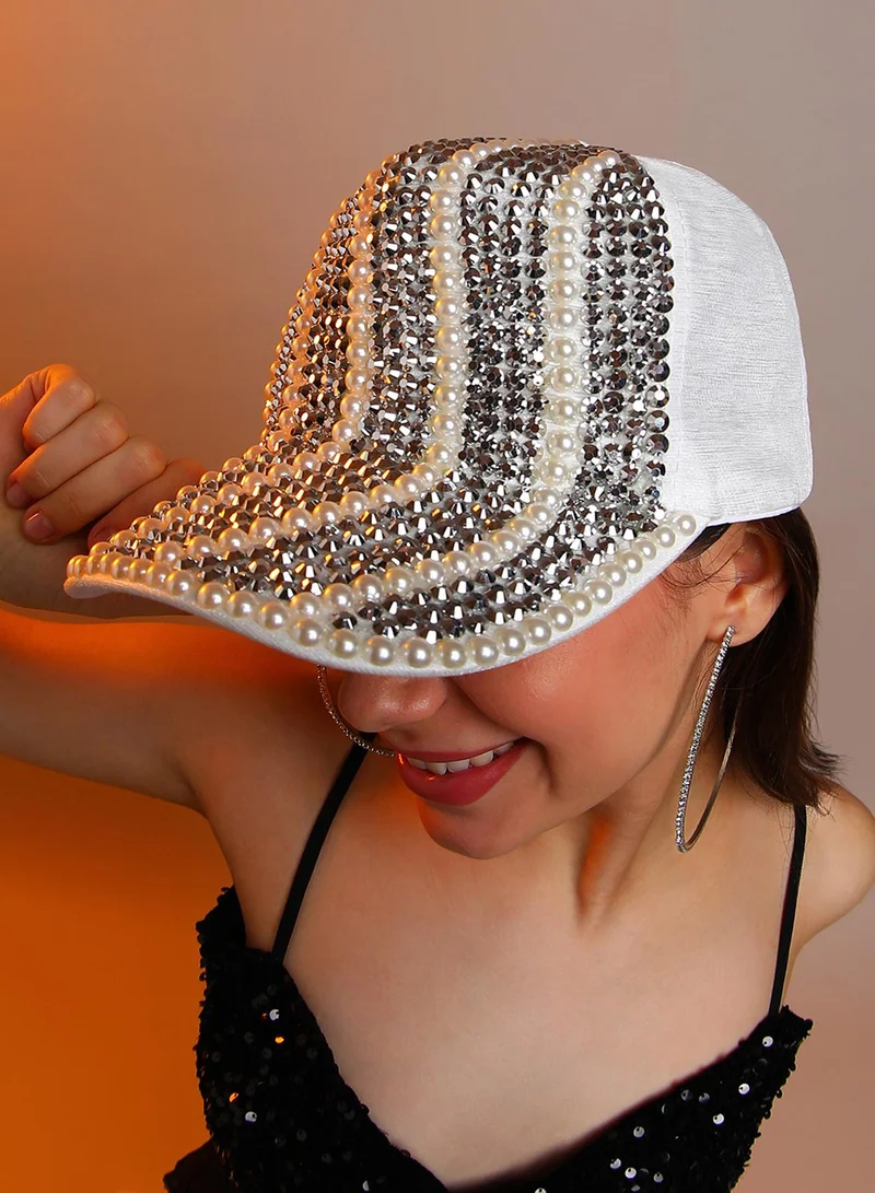 Haute Sauce  Striped Studded Baseball Cap for Women | Best Price UAE