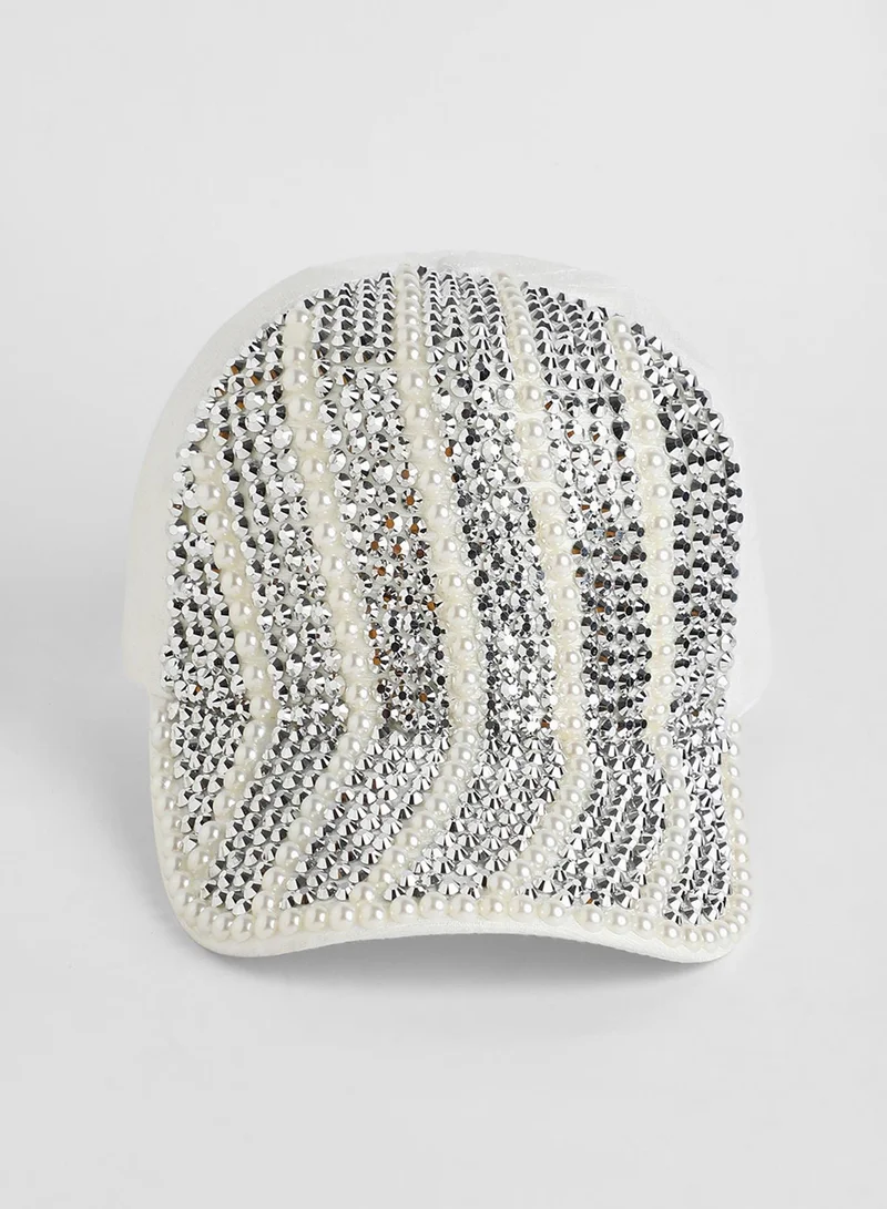 Haute Sauce  Striped Studded Baseball Cap for Women | Best Price UAE