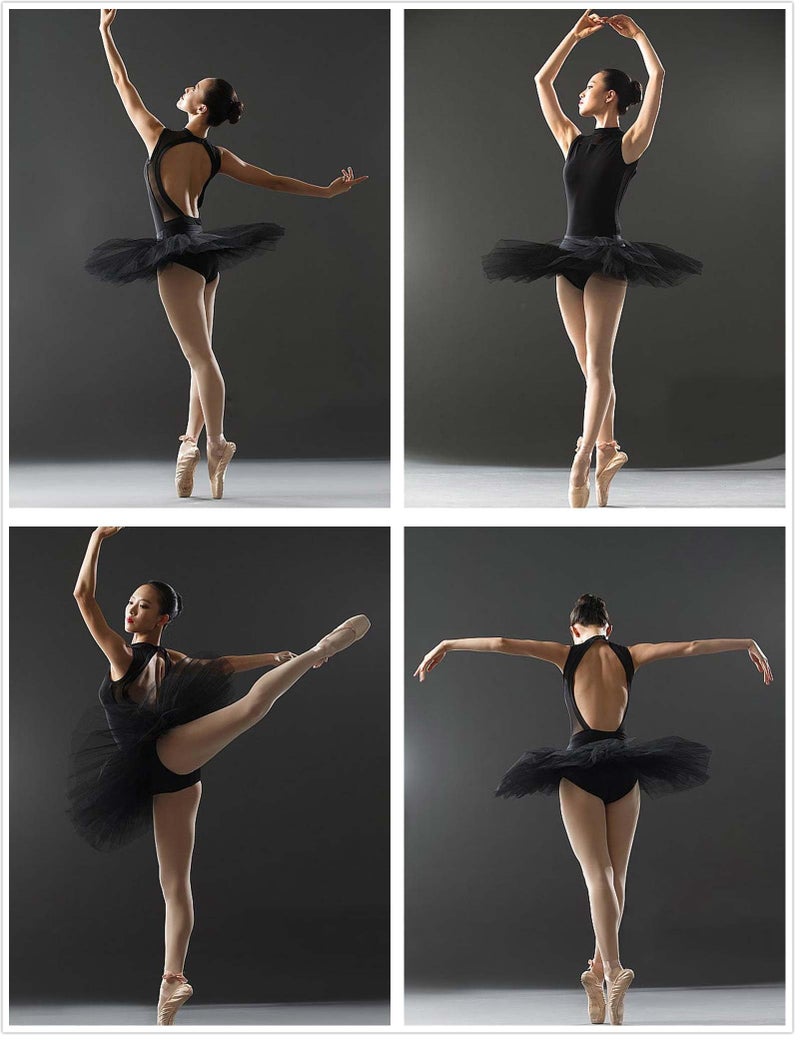 Daydance Sleeveless Black Teen Girls Ballet Leotards Cotton Mesh Dance Attire with Open Back - Image 3