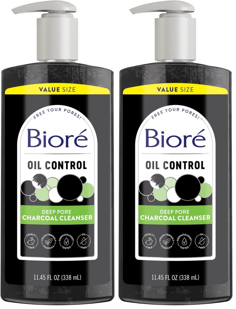 Biore Deep Pore Charcoal Face Wash Daily Facial Cleanser for Dirt Makeup Removal for Oily Skin 1145 fl oz Value Size Pack of 2