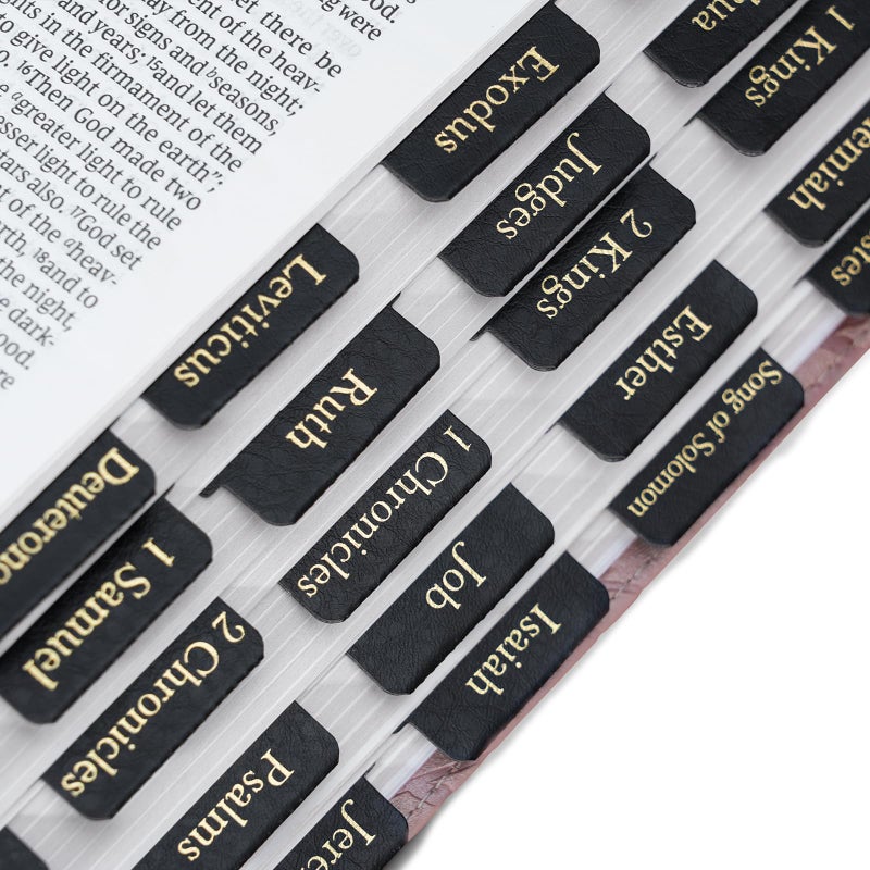 XKDOUS Leather Bible Tabs, Gold Foil Bible Tabs for Men Women, Bible Book Tabs for Study Bible, 66 Bible Tabs for Old and New Testament, Additional 9 Tabs (Black) - Image 2
