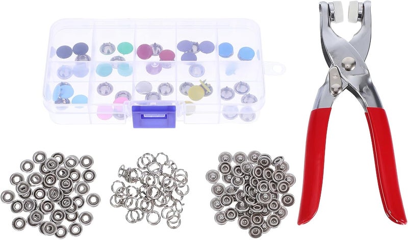FELTECHELECTR DIY Clothes Repair Kit Stainless Steel Snap Fasteners with Installing Pliers Tool 101pcs Set for Sewing Clothing, Hats, and Handmade Accessories - Image 1