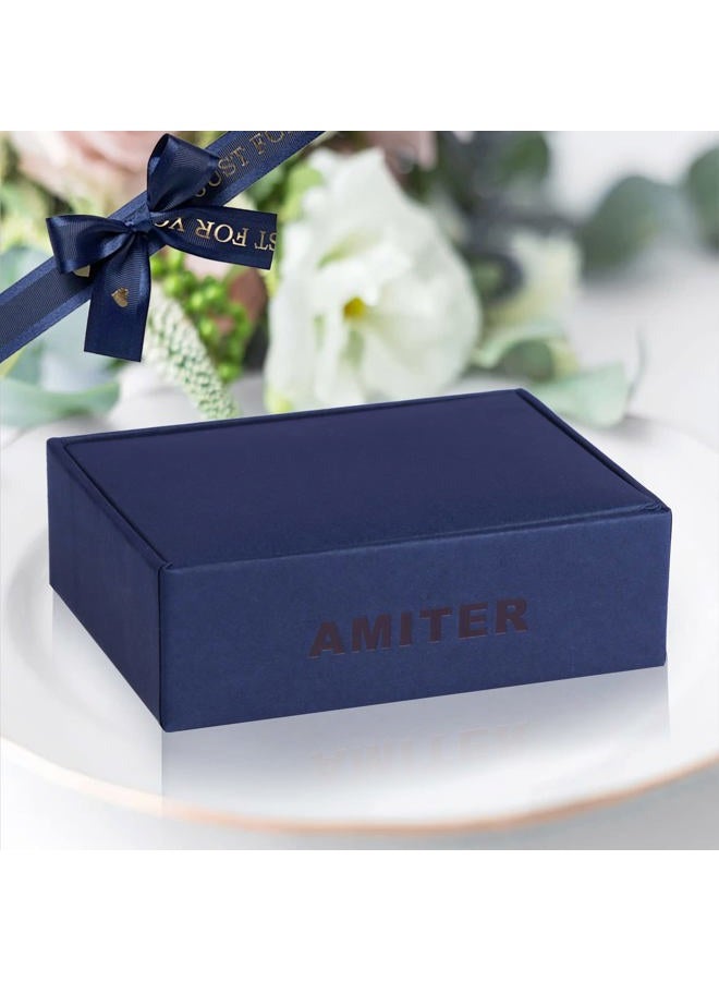 AMITER مجموعة مشابك ربطة عنق وأزرار أكمام 2 بوصة للرجال، أزرار أكمام حرف A-Z باللون الوردي الذهبي ومشابك ربطة عنق لحفلات الزفاف الرسمية - Image 4