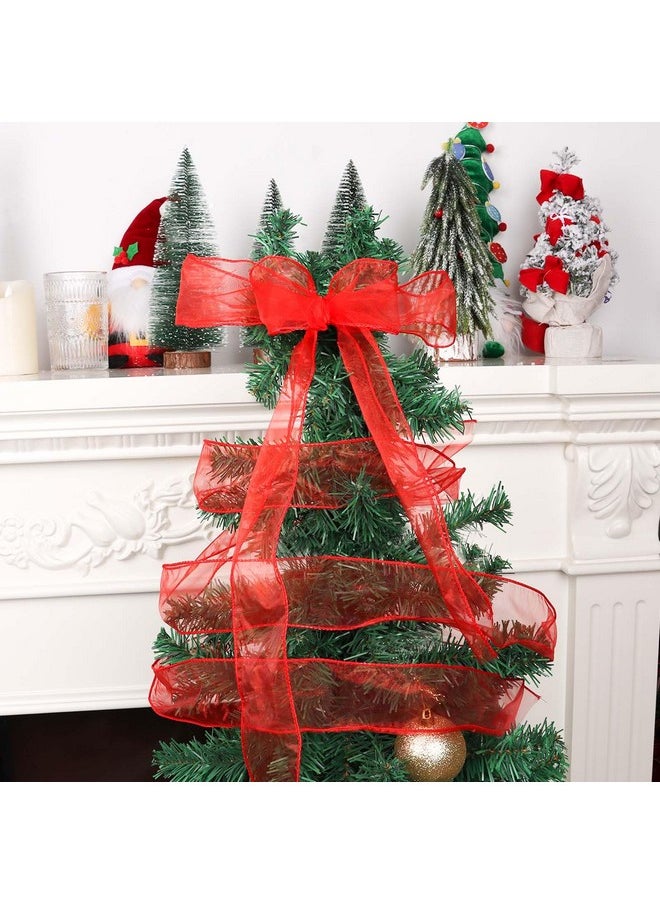 DERAYEE DERAYEE Red Organza Wired Ribbon, 2-1/2 Inch x 50 Yards Metallic Edge Christmas Decorative Sheer Ribbon for Xmas Wreaths, Christmas Tree Decoration, Gift Wrapping  - Image 4