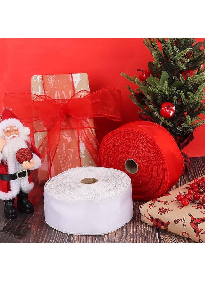 DERAYEE DERAYEE Red Organza Wired Ribbon, 2-1/2 Inch x 50 Yards Metallic Edge Christmas Decorative Sheer Ribbon for Xmas Wreaths, Christmas Tree Decoration, Gift Wrapping  - Image 5