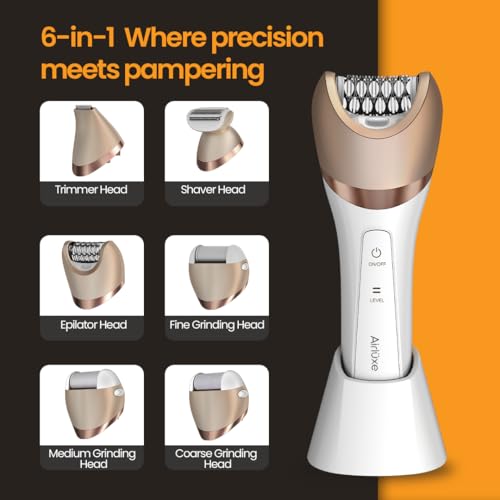 Airluxe BareTouch Women Grooming Kit, 6-in-1 Complete Body Grooming Set, Waterproof Epilator, Callus, Trimmer & Shaver, 120-Min Battery Runtime, Dead skin remover - Image 2