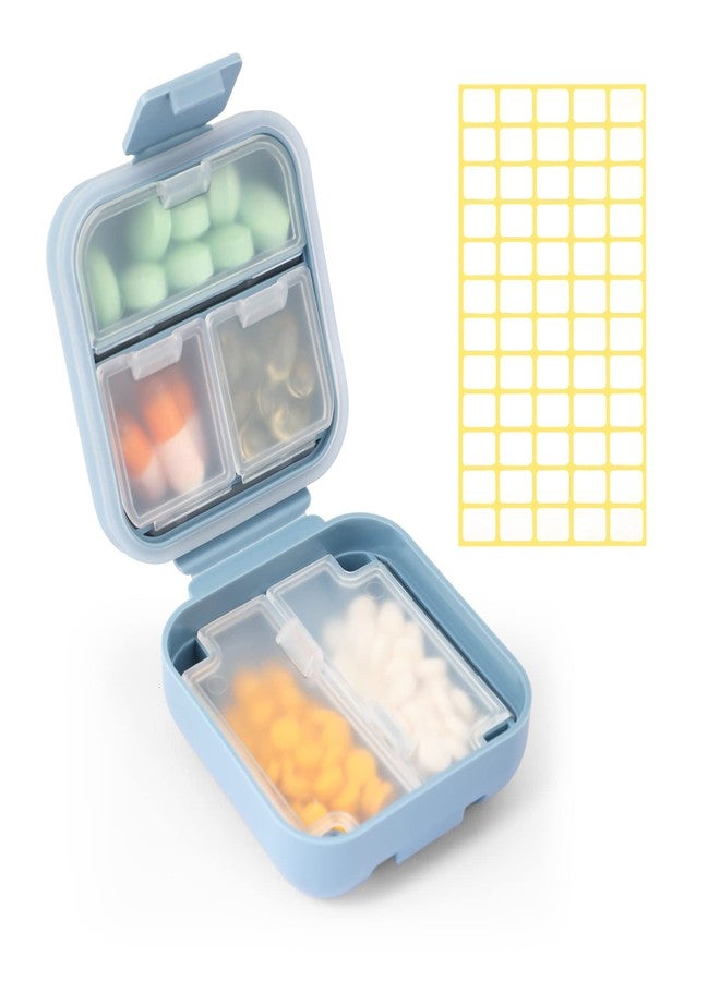 Dynippy Daily Pill Organizer 5 Compartments Portable Moisture Proof Small Pill Case for Pocket Purse Travel Pill Box Portable Medicine Vitamin Fish Oil Holder Container - Blue - Image 1