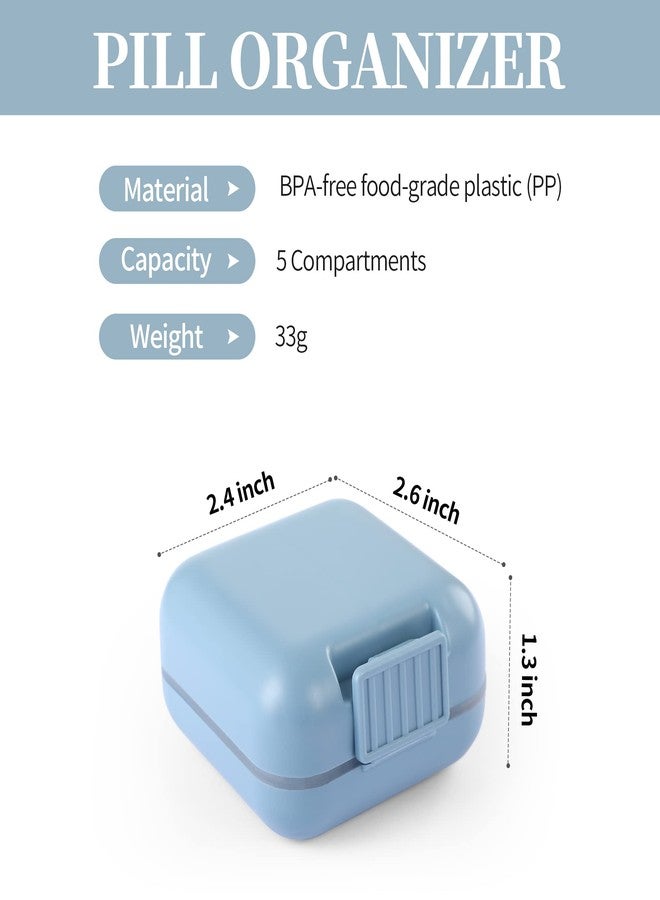 Dynippy Daily Pill Organizer 5 Compartments Portable Moisture Proof Small Pill Case for Pocket Purse Travel Pill Box Portable Medicine Vitamin Fish Oil Holder Container - Blue - Image 2