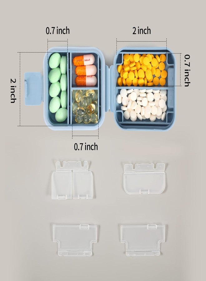 Dynippy Daily Pill Organizer 5 Compartments Portable Moisture Proof Small Pill Case for Pocket Purse Travel Pill Box Portable Medicine Vitamin Fish Oil Holder Container - Blue - Image 3