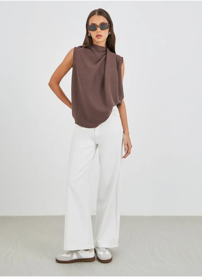 ستايلي Styli Solid Asymmetric Neck Sleeveless Top