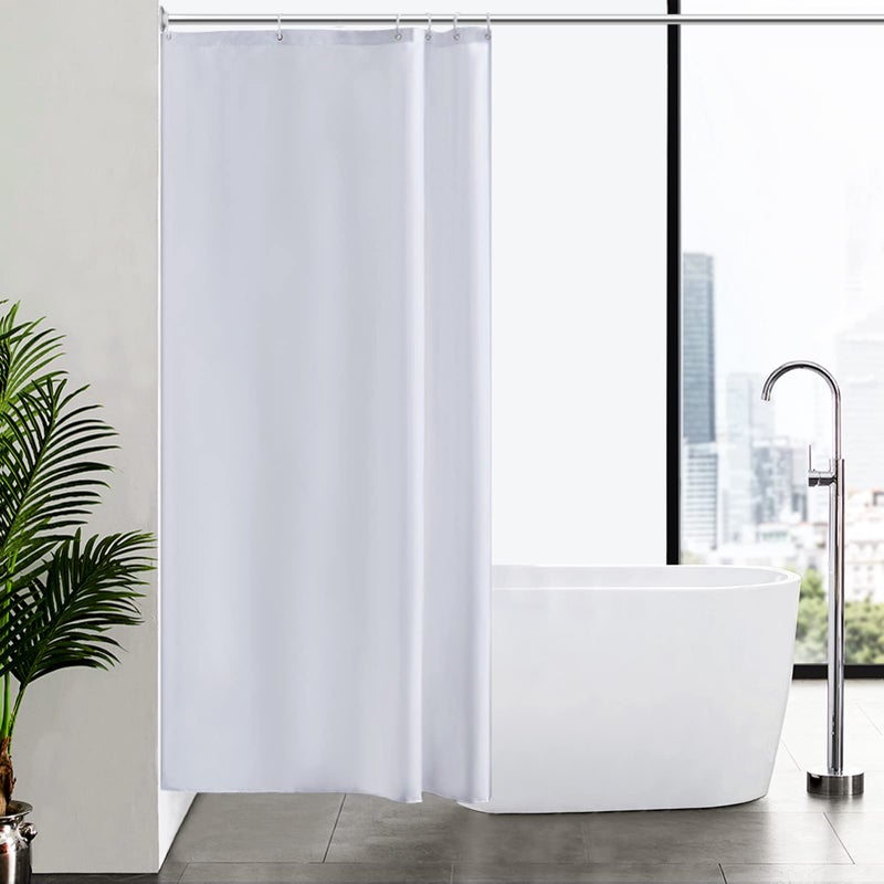 Furlinic Shower Curtain White Anti Mould Resistant Waterproof Bathroom Curtains Washable Polyester Fabric 100x200cm with Weight Tape for Bath Wet Room 39x78 Inch