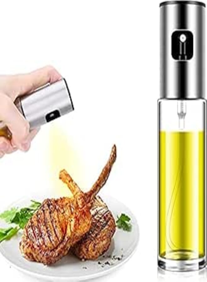 Oil Sprayer for Cooking, 100ml Oil Spray Bottle Versatile Glass for Cooking, Baking, Roasting, Grilling with Silicone Oli Brush or Spatula(1 pcs)