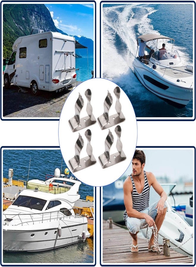 COC-LF 4 Pieces Boat Hook Holder Stainless Steel Spring Clamp Boat Oar Holders Marine Spring Clip Silver Bracket Clip (Large) - Image 4