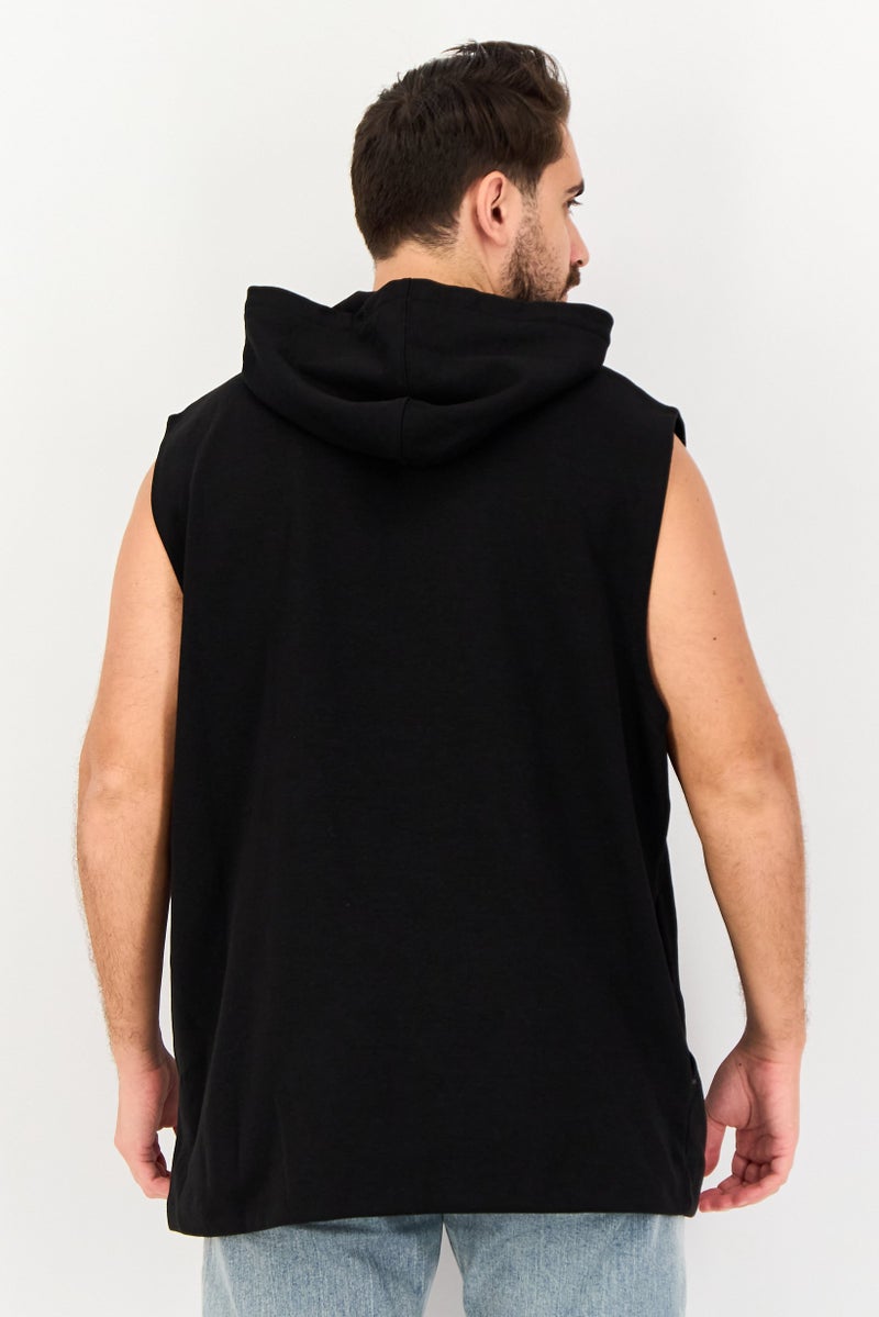 Celio Men Sleeveless Solid Hooded Sweatshirts, Black - Image 2