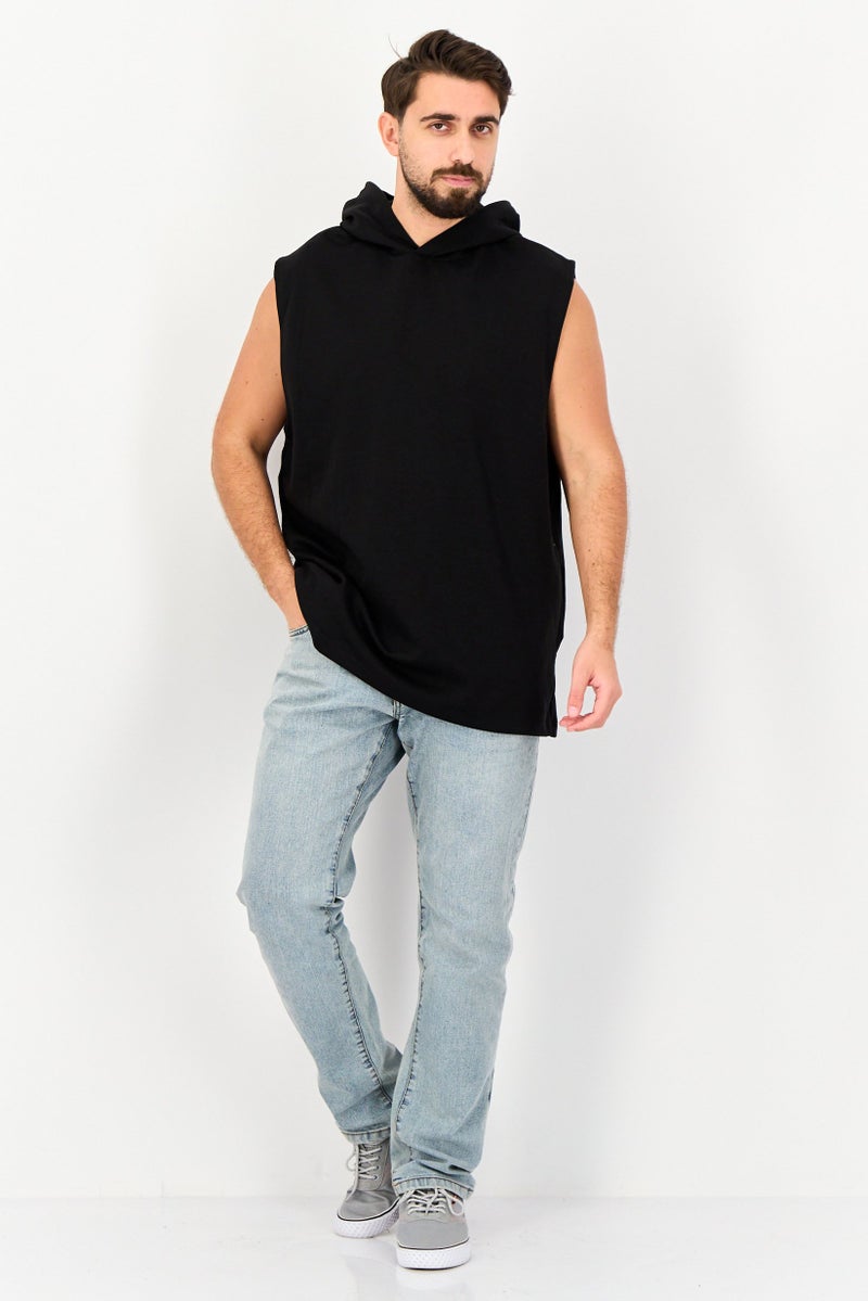 Celio Men Sleeveless Solid Hooded Sweatshirts, Black - Image 4