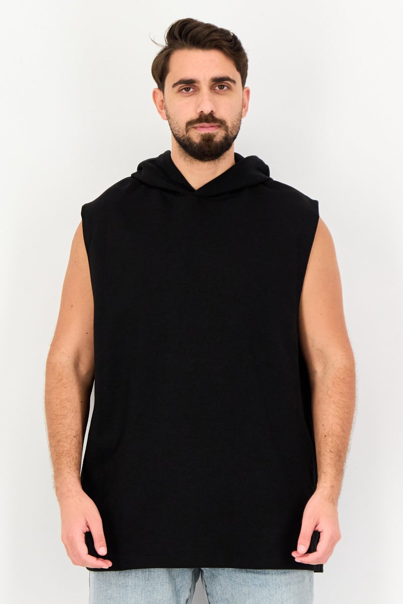 Celio Men Sleeveless Solid Hooded Sweatshirts, Black - Image 1