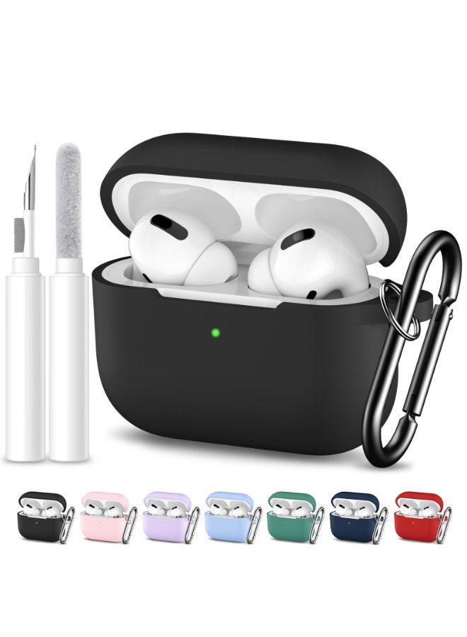 سزوكست متوافق مع AirPods Pro 3 غطاء الحافظة حافظة AirPods Pro للنساء والرجال، حافظة واقية من السيليكون الناعم لـ Airpods Pro 3 الجيل 2025 مع سلسلة مفاتيح LED أمامية مرئية تأتي مع قلم تنظيف أسود - Image 1