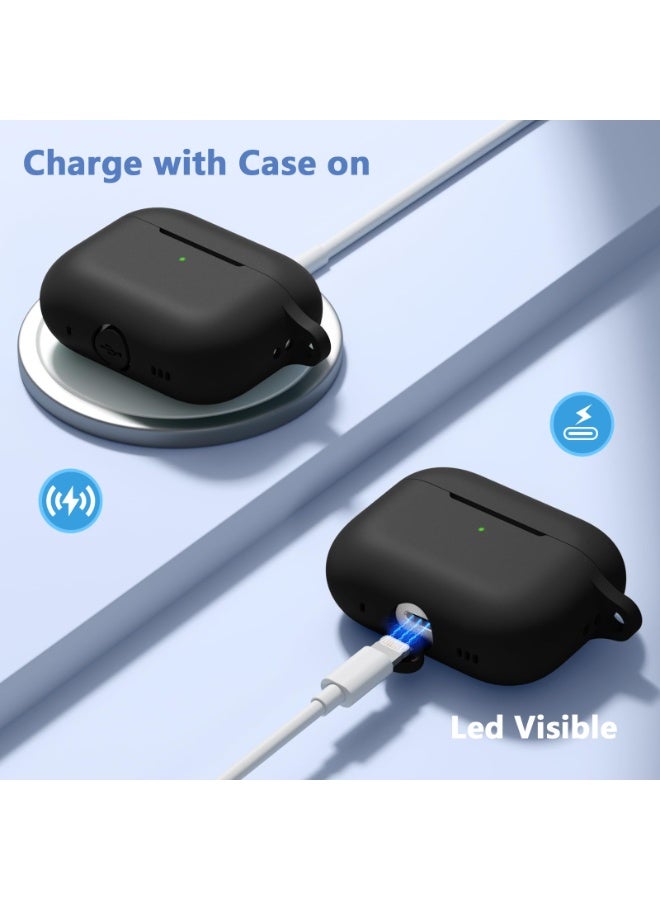 سزوكست متوافق مع AirPods Pro 3 غطاء الحافظة حافظة AirPods Pro للنساء والرجال، حافظة واقية من السيليكون الناعم لـ Airpods Pro 3 الجيل 2025 مع سلسلة مفاتيح LED أمامية مرئية تأتي مع قلم تنظيف أسود - Image 3