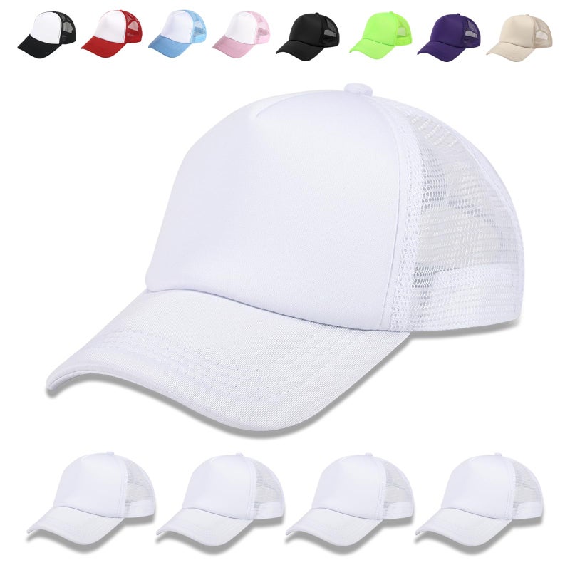 OKBA 5 Pack Sublimation Blank Baseball Cap Adjustable Hat Polyester Mesh Trucker Hats for Men and Women, 5pcs*white Ha, M-3XL - Image 1