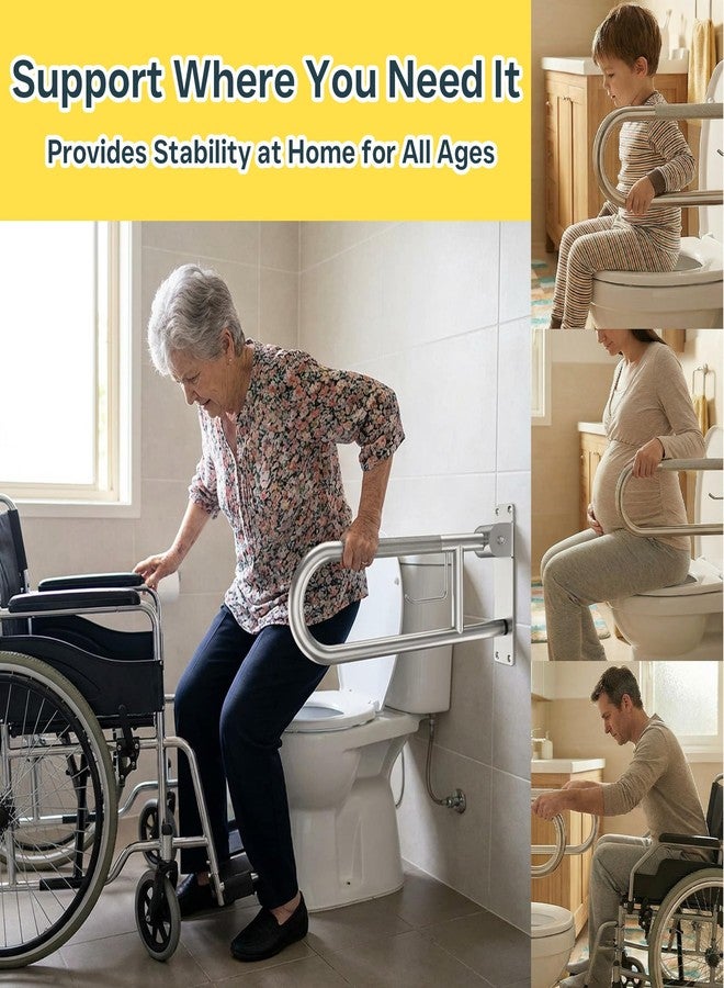 M JINGMEI 24-Inch Foldable Toilet Grab Bar - 90° Flip-Up Design, 304 Stainless Steel, Anti-Slip Grip with Built-in Paper Holder, Wall-Mounted Handicap Safety Rail for Seniors, Disabled, Pregnant - Image 3